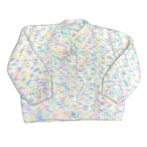 Handmade Knit Baby Pastel Multicolor Button Up Cardigan Sweater Size 3-6 months